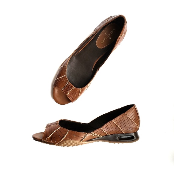 Cole Haan Shoes - Cole Haan Peep Toe Woven Leather Flats